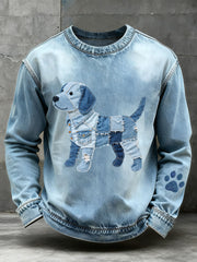 Men's Denim Patchwork Art Beagle Dog Pattern Sweatshirt