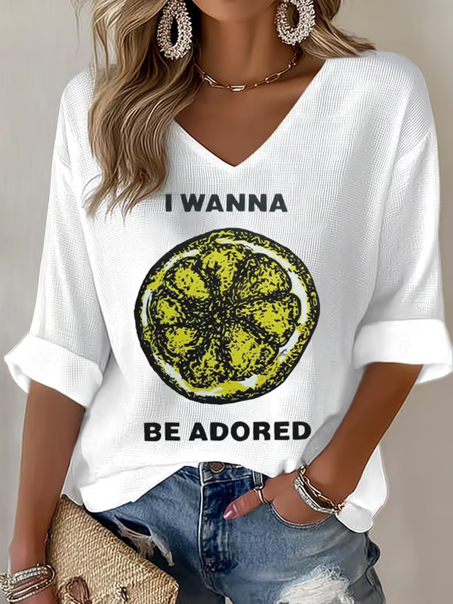 Women's Lemon Roses Music Lover Waffle T-shirt