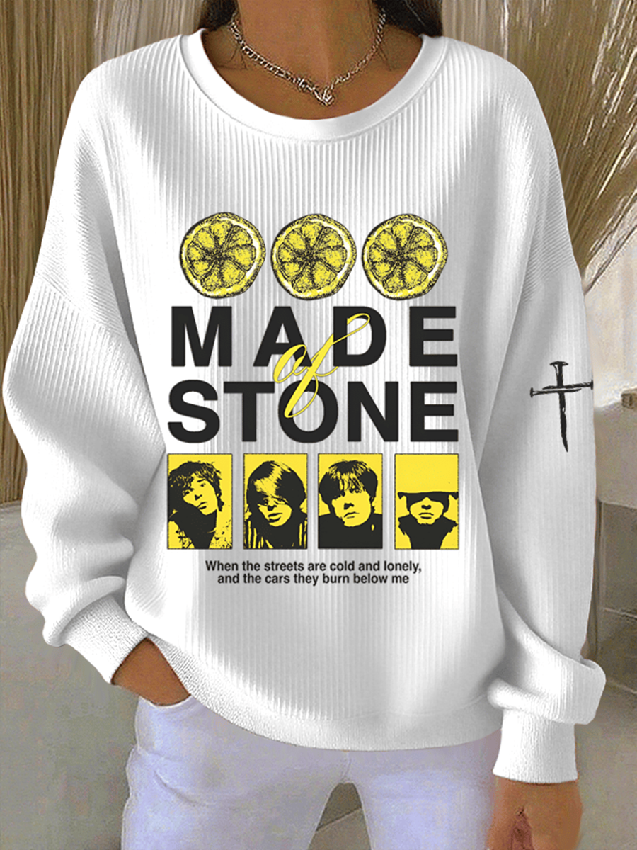 Women's  Lemon Roses Music Lover  Ribbed Round-Neck Sweatshirt