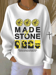 Women's  Lemon Roses Music Lover  Ribbed Round-Neck Sweatshirt