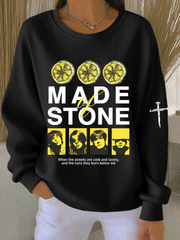 Women's  Lemon Roses Music Lover  Ribbed Round-Neck Sweatshirt