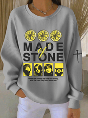 Women's  Lemon Roses Music Lover  Ribbed Round-Neck Sweatshirt