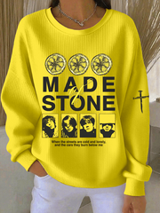 Women's  Lemon Roses Music Lover  Ribbed Round-Neck Sweatshirt