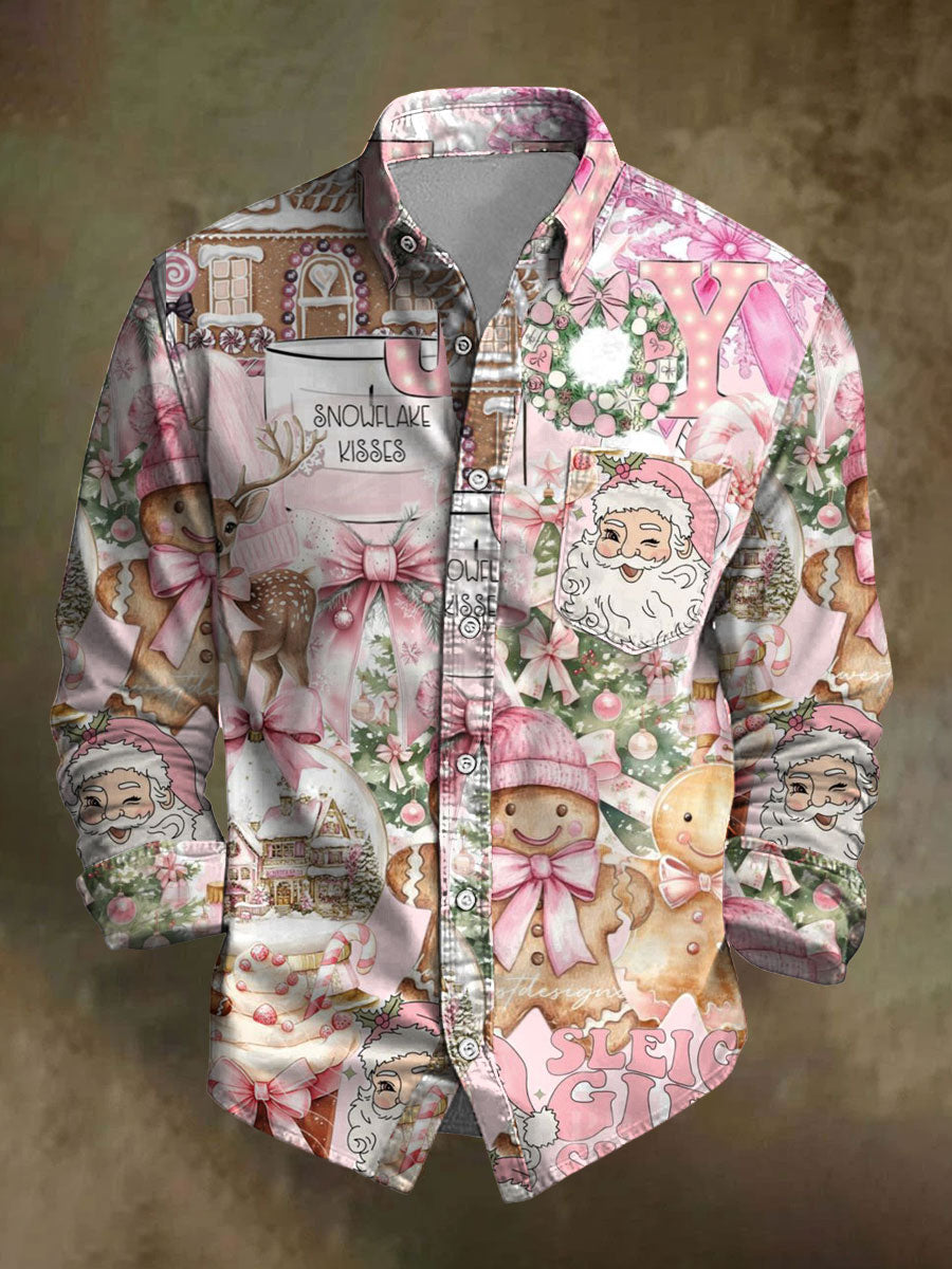 Herren Retro Weihnachts druck Freizeit hemd