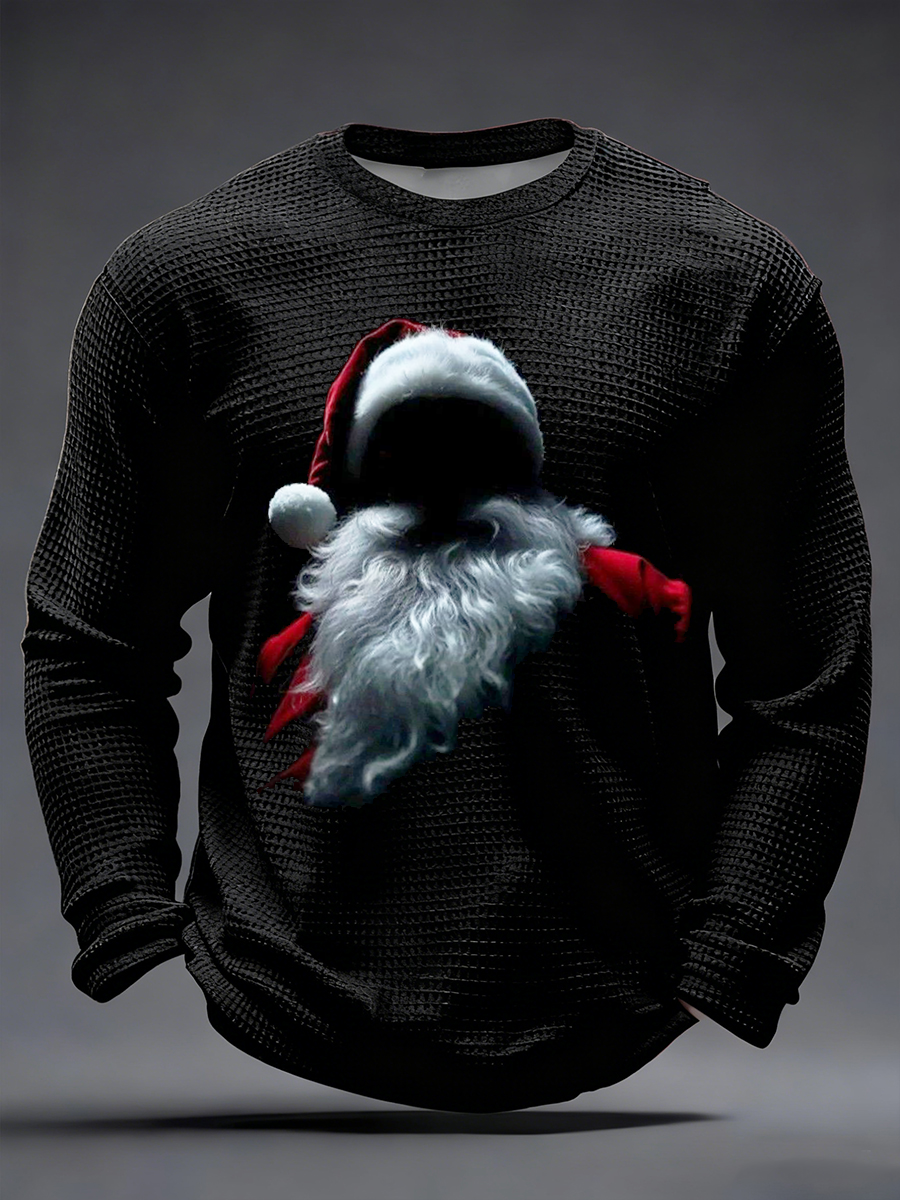 Herren Weihnachts mann Print Waffel Langarm T-Shirt