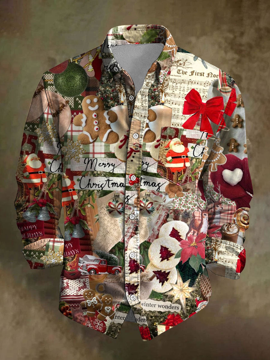 Herren Retro Weihnachts druck Freizeit hemd
