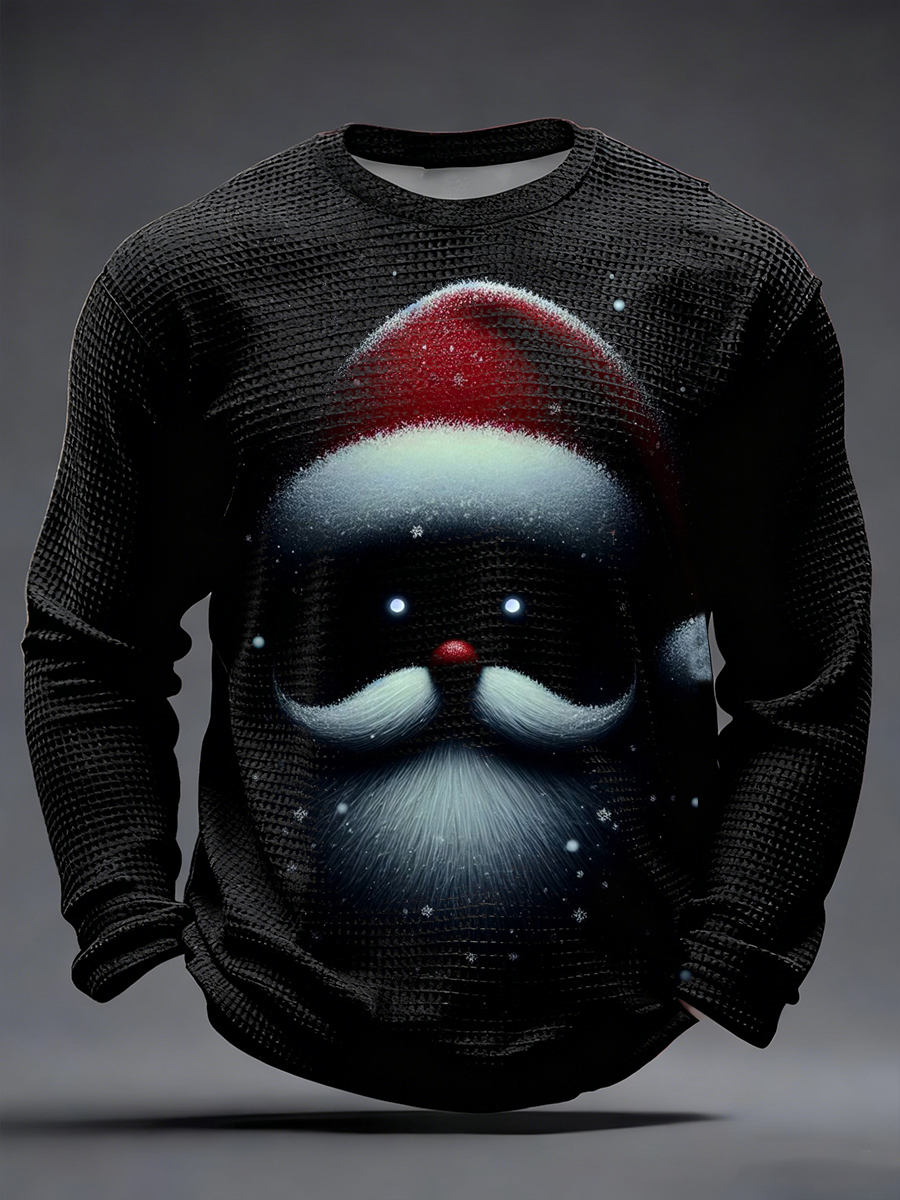 Herren Weihnachts mann Print Waffel Langarm T-Shirt