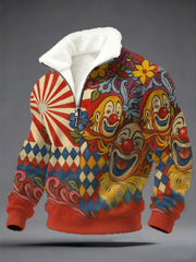 Clown-Print-Plüsch-Reiß verschluss pullover für Herren im Kölner Karneval