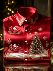 Weihnachts bedrucktes Satin-Shirt für Männer