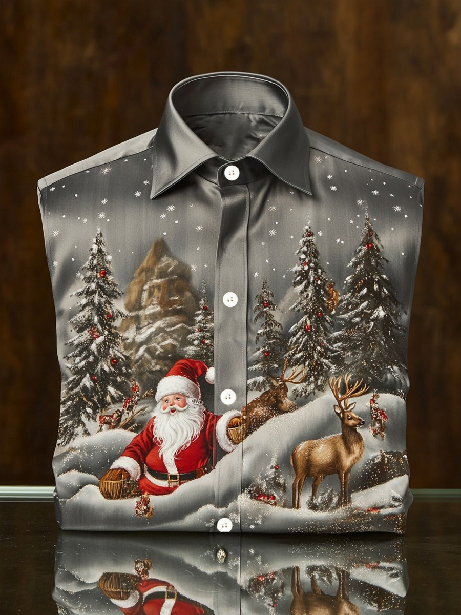 Weihnachts bedrucktes Satin-Shirt für Männer
