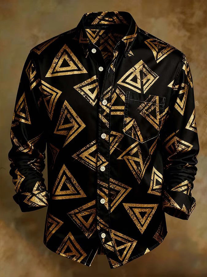 Herren Retro Abstrakter Kunstdruck Komfortables Business-Style-Shirt