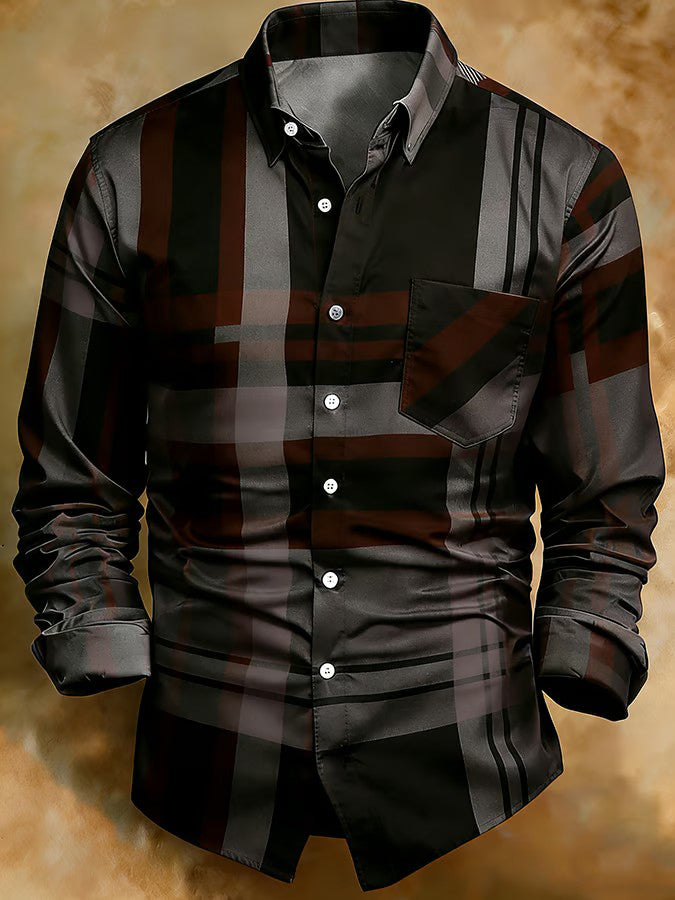 Herren Retro Abstrakter Kunstdruck Komfortables Business-Style-Shirt