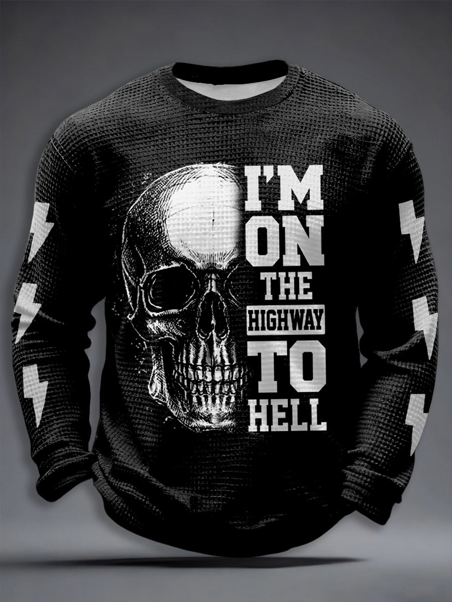 Herren Rockmusik inspirierte Waffel-T-Shirt mit langen Ärmeln