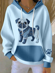 Frauen schöne Mops Hund Denim Patchwork Muster Hoodie