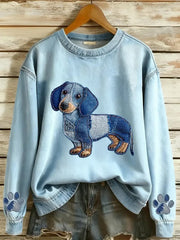 Damen-Kunst-Hunde-Denim-Bedrucktes Sweatshirt