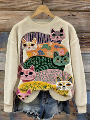 Damen niedliche Katze Flanell Hoodie