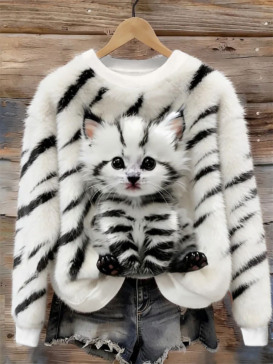 Katzen-Design-Flanell-Sweatshirt für Damen