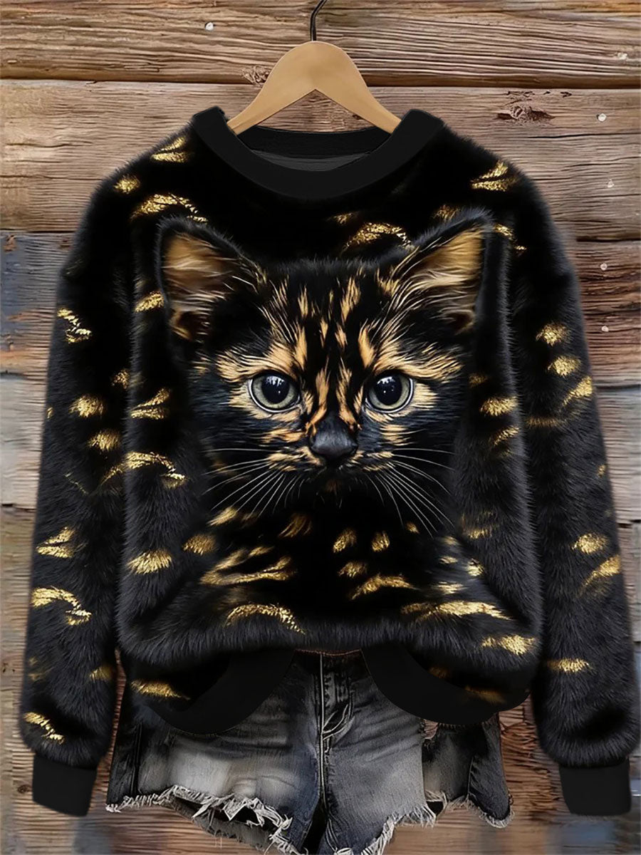 Katzen-Design-Flanell-Sweatshirt für Damen