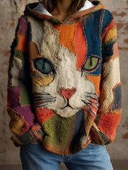 Katzen-Kapuzen pullover mit geometrischem Kunstdruck für Frauen