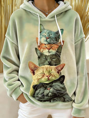 Damen niedliche Katze Flanell Hoodie