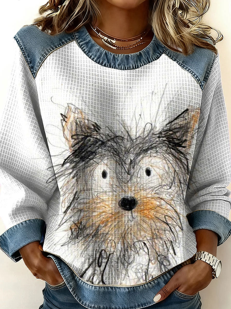 Damen Hund Kunstdruck Casual Top