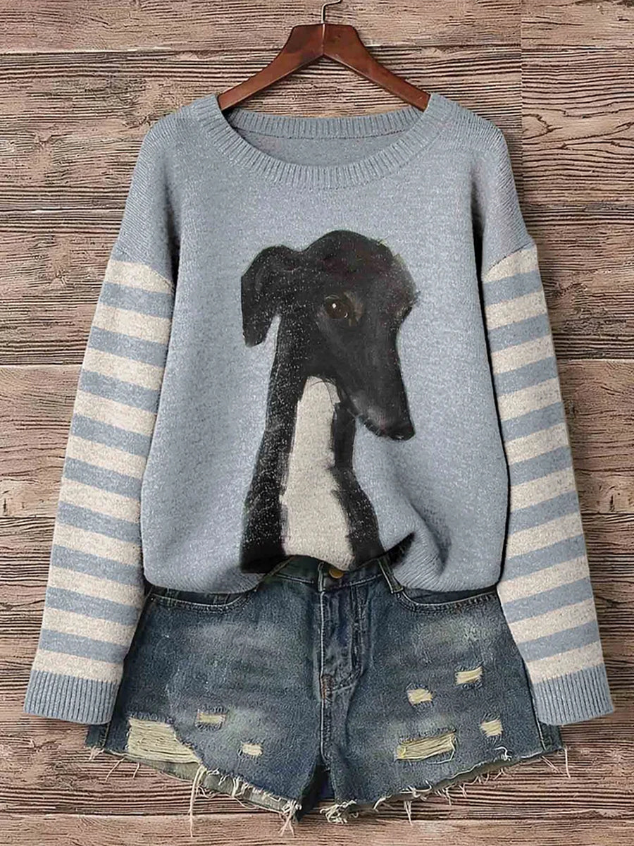 Frauen Greyhound Hund Art Print Crew Neck Pullover