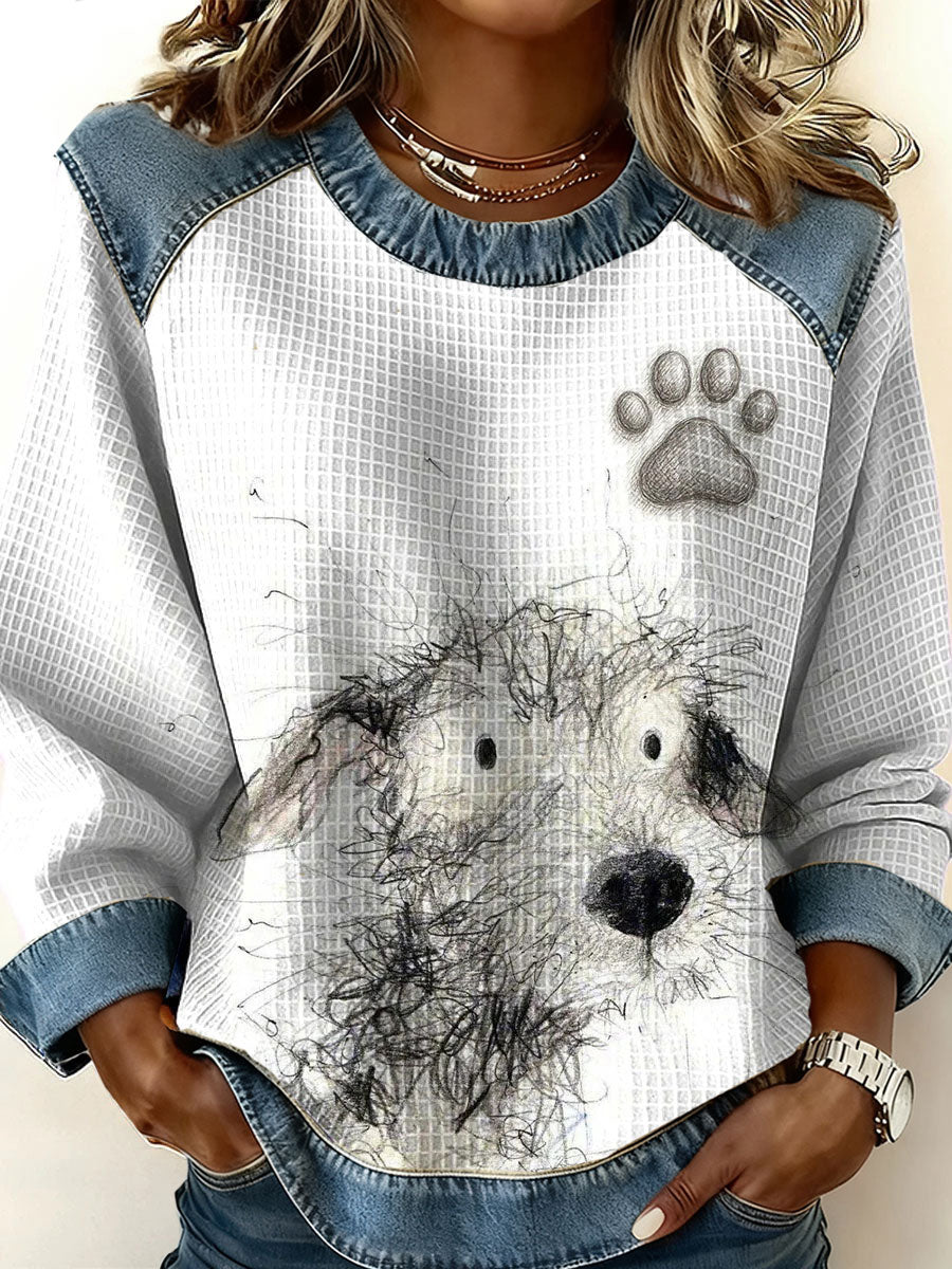 Damen Hund Kunstdruck Casual Top