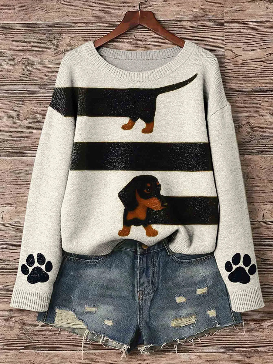 Damen Dackel Hund Kunstdruck Pullover Pullover