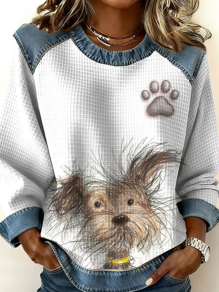 Damen Hund Kunstdruck Casual Top