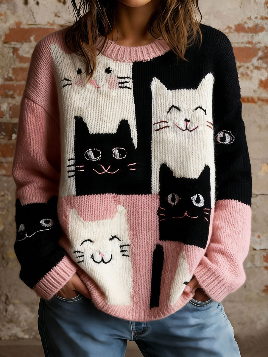 Damen Katzen Blumen Tops