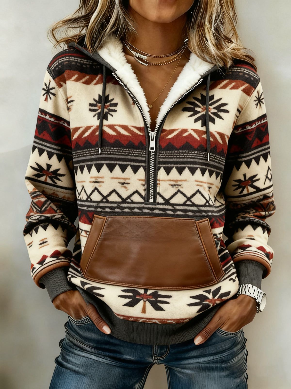 Vintage Western bedruckter Casual Hoodie für Damen