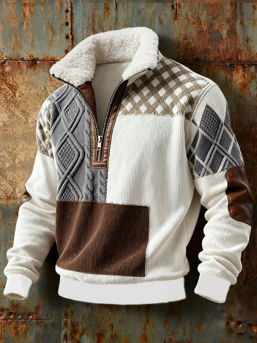 Herren Retro Western Plüsch Stand Kragen Hemd