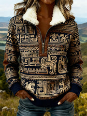 Vintage Western bedruckter Casual Composite Fleece Hoodie für Damen