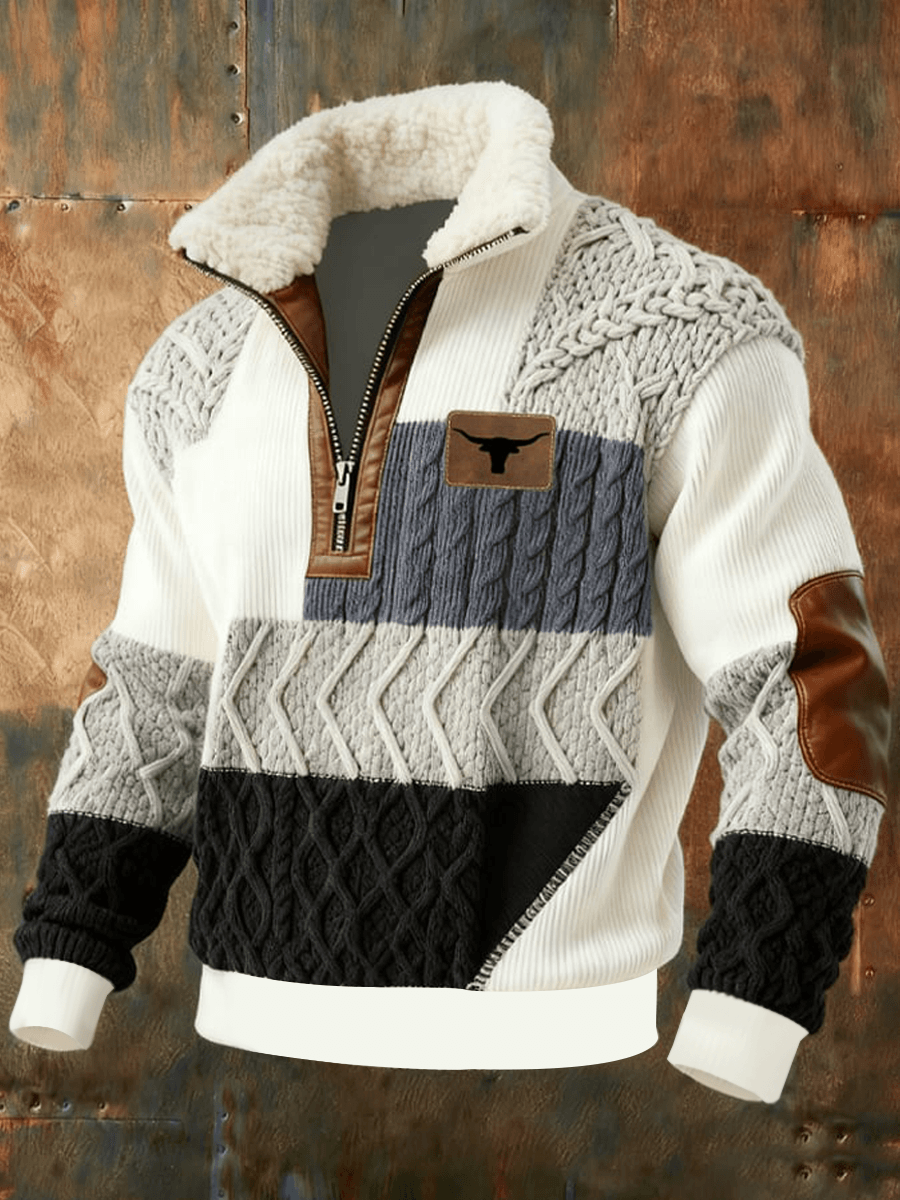 Herren Retro Western Plüsch Stand Kragen Hemd