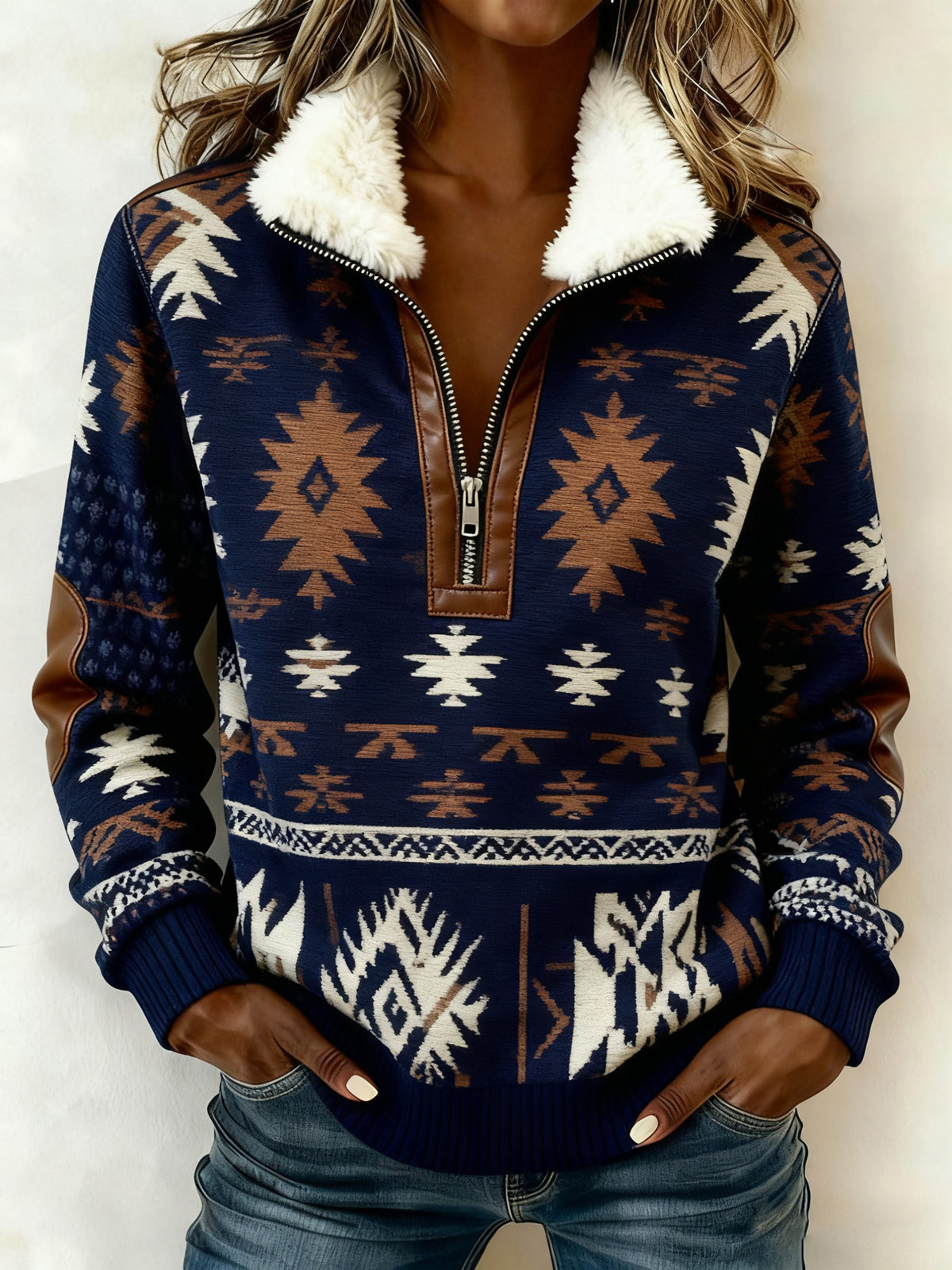 Vintage Western bedruckter Casual Composite Fleece Hoodie für Damen