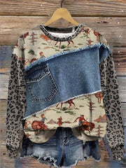 Westliches Kunstdruck-Sweatshirt für Frauen