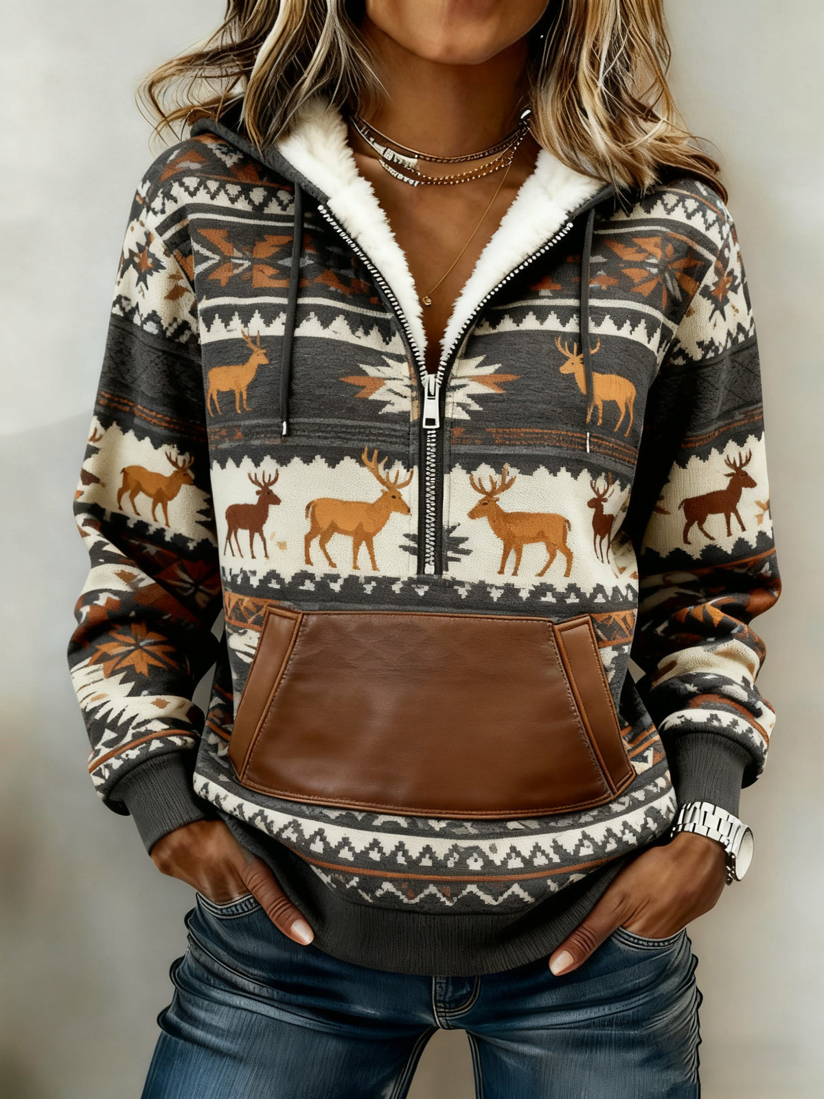 Vintage Western bedruckter Casual Hoodie für Damen