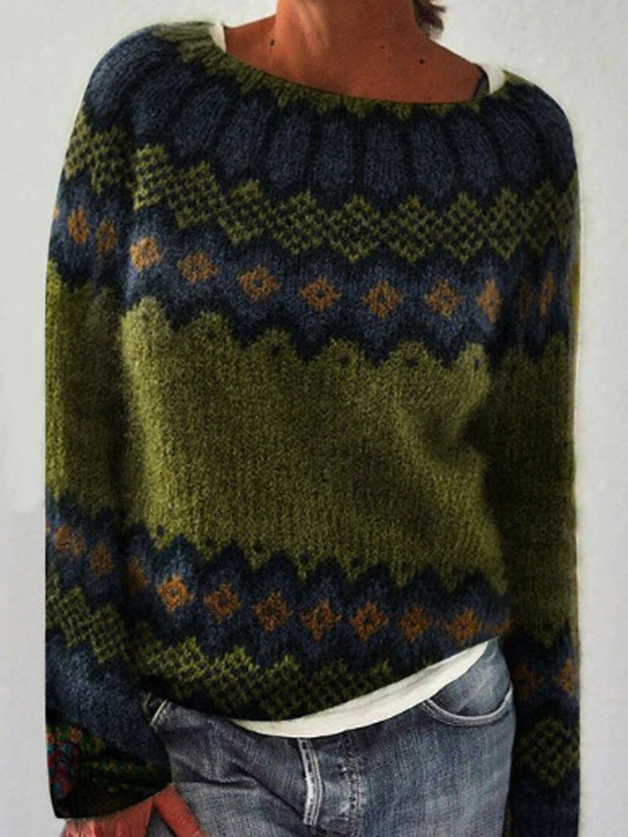 Frauen Isländischer Pullover, Rundhals, lockerer Pullover