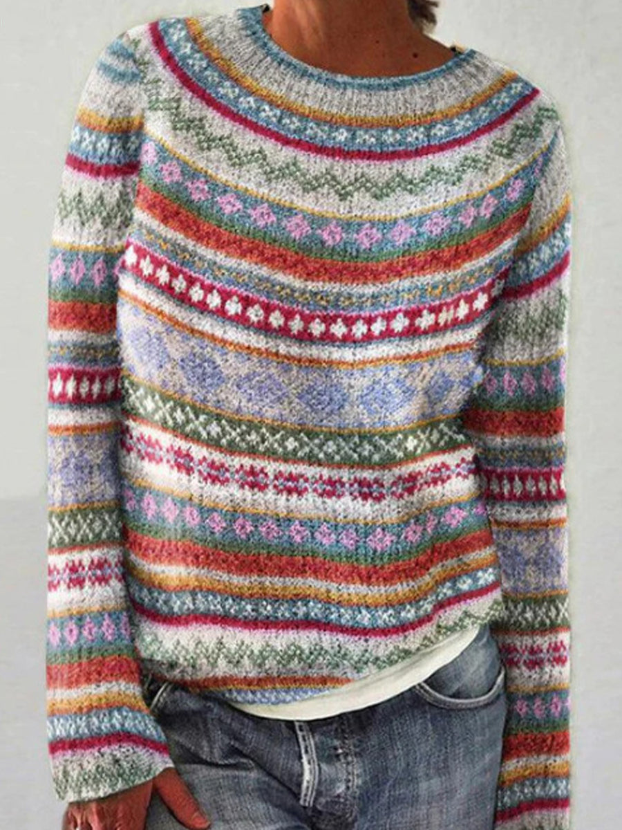 Frauen Isländischer Pullover, Rundhals, lockerer Pullover