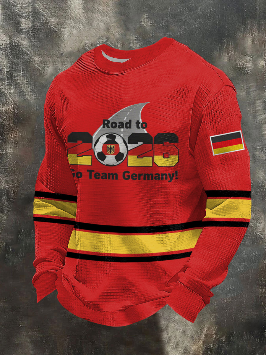 Herren Deutschland 2026 Fußball Team Unterstützer Print Waffel Sweatshirt