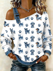 Damen-Hunde muster Denim-Patchwork-Top