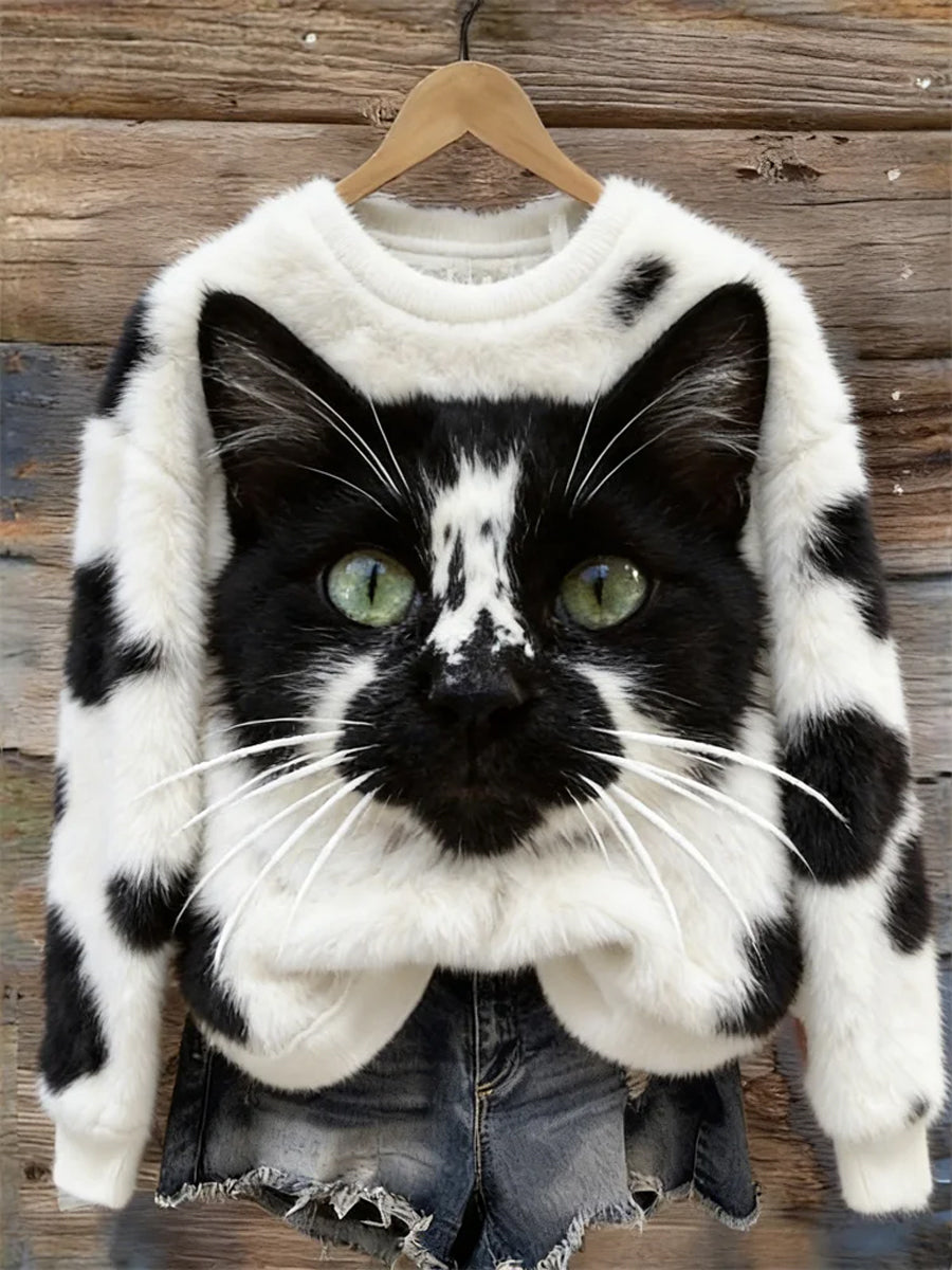 Frauen einzigartige Kuh Katze & Muster Gemütliche Flanell Hoodie