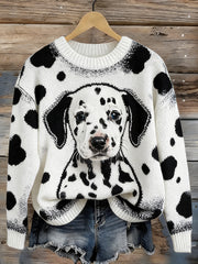 Bedruckter Rundhals pullover mit Frauen-Spot-Hunde muster