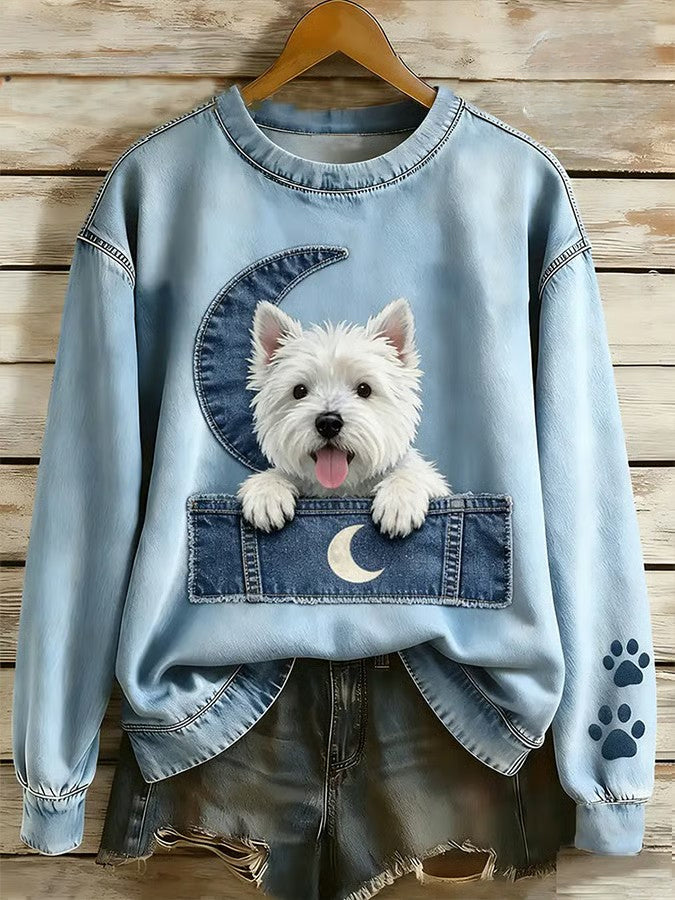 Damen-Hunde kunst bedrucktes Sweatshirt