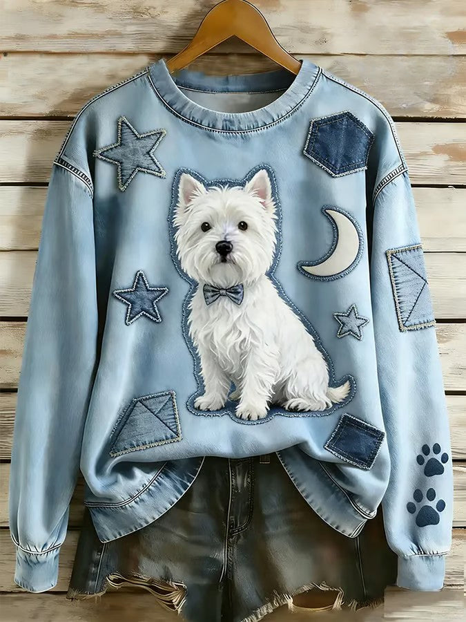 Damen-Hunde kunst bedrucktes Sweatshirt