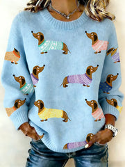 Damen Dackel Hund gestricktes Sweatshirt