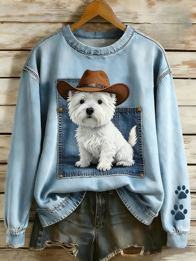Damen-Hunde kunst bedrucktes Sweatshirt