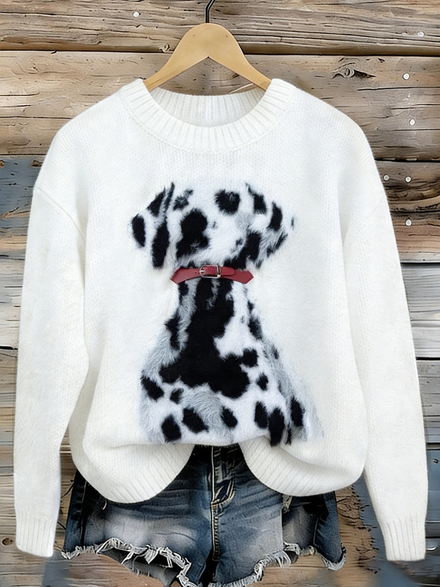 Damen niedlicher Hunde-Kunst-Pullover mit Rundhals ausschnitt