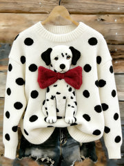 Damen niedlicher Hunde-Kunst-Pullover mit Rundhals ausschnitt
