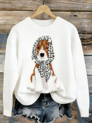 Damen niedlicher Hunde-Kunst-Pullover mit Rundhals ausschnitt